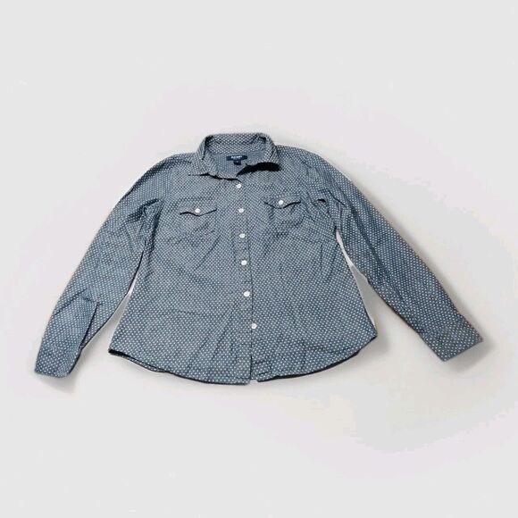 Old Navy Womens XS Polka Dot Button Down Denim Shirt Country Western Cowgirl GUC - Picture 1 of 11